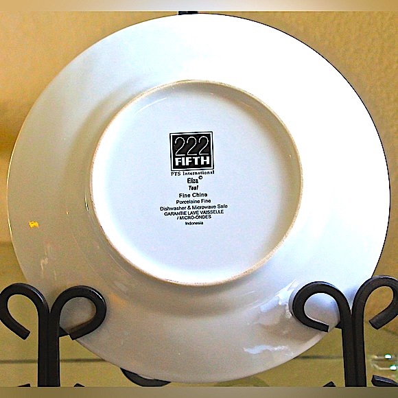 222 FIFTH ELIZA TEAL SALAD PLATE NEW PORCELAIN 8 3/4TH INCH FLORAL - Picture 4 of 5